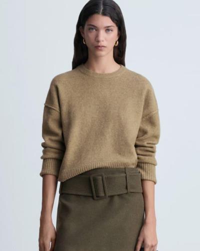 Cropped wool-blend knit sweater
