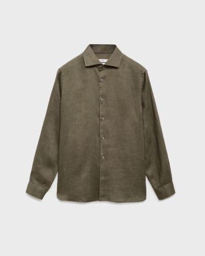 Garment-washed linen overshirt